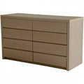 Contemporary gray double dresser by LedgeandLilac, showcasing a three-quarter view of sleek, modern storage furniture.