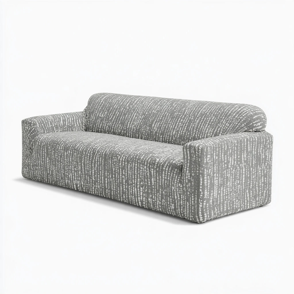 Ledgeandlilac light gray three-seater sofa with protective slip cover, modern and comfortable living room furniture.