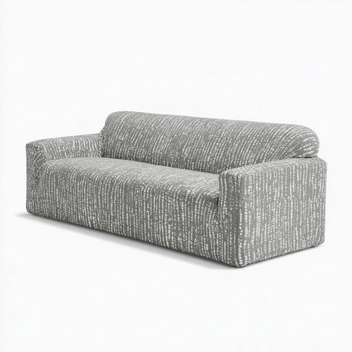 Ledgeandlilac light gray three-seater sofa with protective slip cover, modern and comfortable living room furniture.